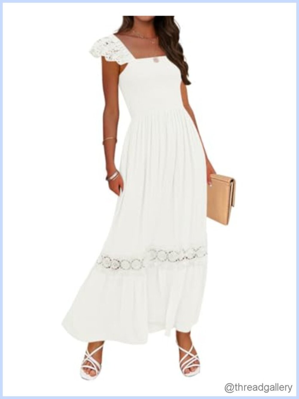 Lace Strap Sleeveless Square Neck Smocked Flowy Maxi Dress